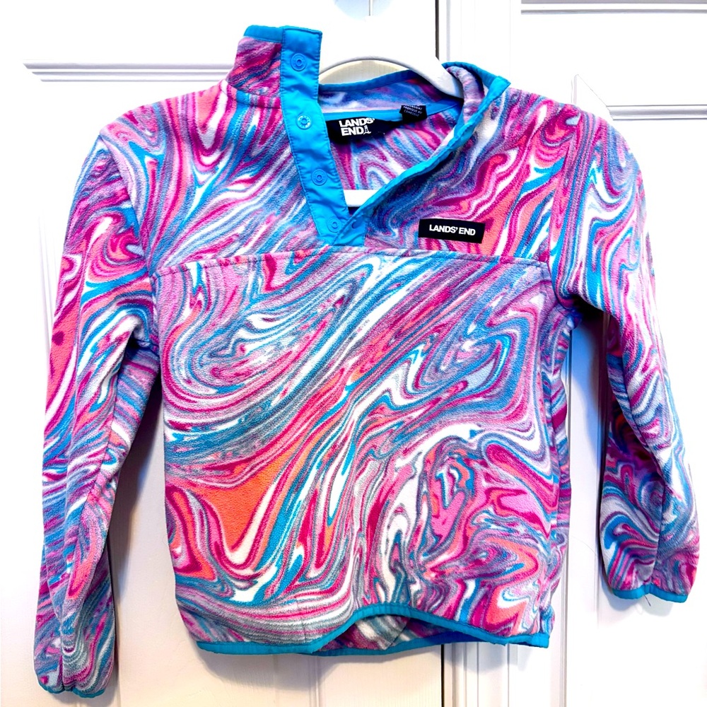 Lands End snap front psychedelic abstract print fleece